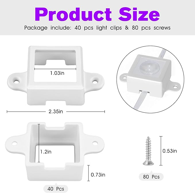 40 Pcs Light Clips for Govee Outdoor Lights (Non-Pro Version), Light Track System Mounting Brackets Compatible with Govee Permanent Outdoor Light Model H705, Lights Mounts with Screws - White