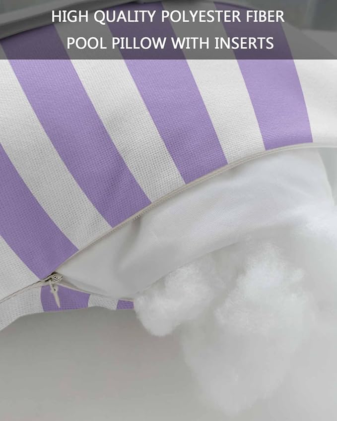 DecorLovee Purple Striped Outdoor Recliner Pillows for Head, Farmhouse Waterproof Chair Pillow with Elastic Stripe, Purple White Stripes Chaise Lounge Headrest Pillow for Patio/Pool 1Pack, 11"x16"