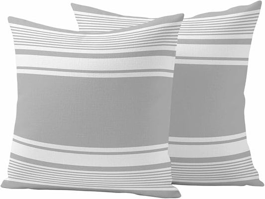 Outdoor Waterproof Throw Pillow Covers, Grey Striped Decorative Pillow Cases, Modern Color Block Farmhouse Stripes Couch Pillow Protector Patio Sofa Cushion Covers Replacement 18"x18" 2 Pack