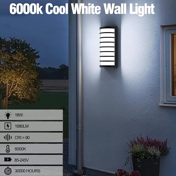 Modern Outdoor Wall Lights 2Packs, 6000k Cool White LED Exterior Light Fixtures,Porch Led Wall Lamps,Porch&Patio Light for House,IP65 Waterproof for Garage Hallway Stairs Gardens(2packs)