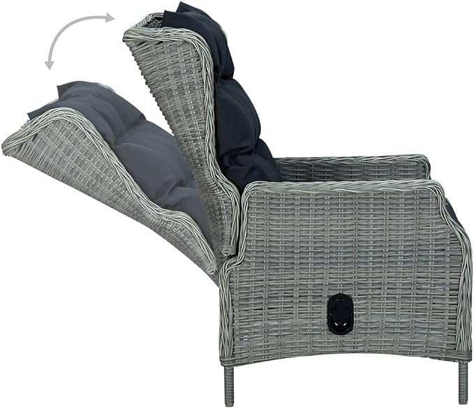 7 Piece Patio Dining Set with Cushions Poly Rattan Light Gray Outdoor Furniture Table and 6 Chairs Reclining Backrest for Garden Backyard