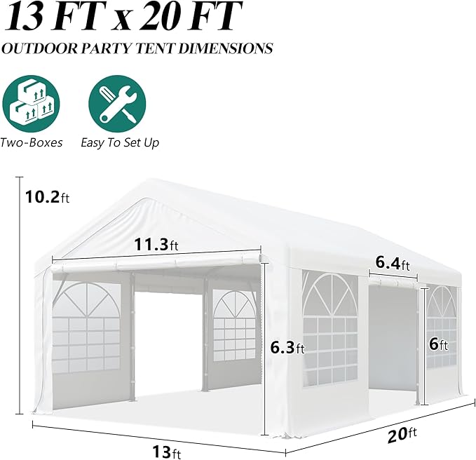 GARTOO 13' x 20' Canopy Party Tent & Carport - Heavy Duty Outdoor Wedding Gazebo with 4 Sand Bags, Event Shelter Canopy for Outdoor Event, Wedding, Birthday Party