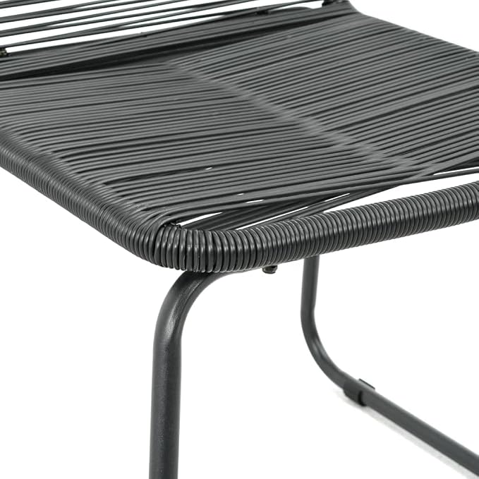 3 Piece Patio Dining Set PVC Rattan Black Outdoor Furniture with Glass Tabletop and Steel Frame for Garden Backyard Balcony