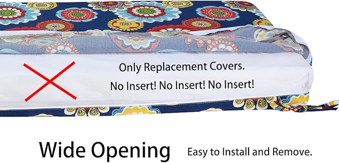 Magpie Fabrics Patio Bench Cushion Cover 42x18x3 Inch, NO Insert! Water&Fade Resistant Outdoor Loveseat Replacement Cover with Zipper (Floral Navy)