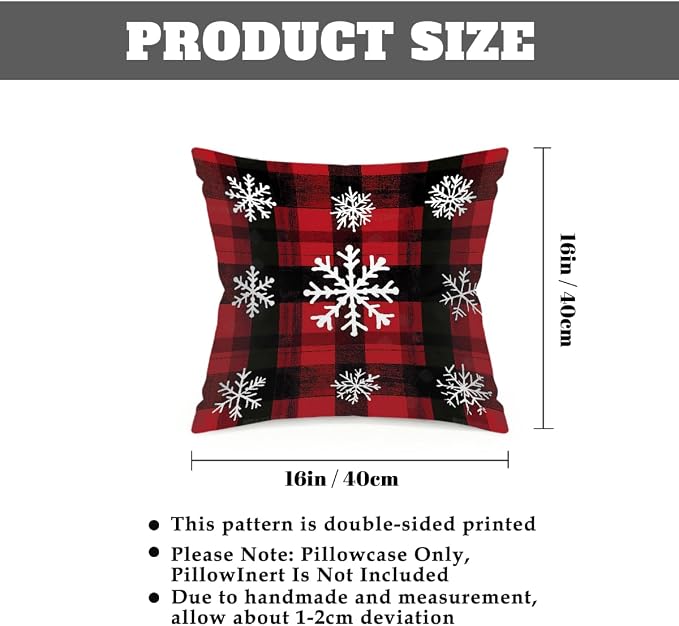 16x16 Inch Outdoor Pillow Covers Set of 2 Waterproof Throw Pillow Covers Decorative Couch Cushion Covers Buffalo Plaid Snow Square Pillowcases Protectors for Patio Garden Sofa