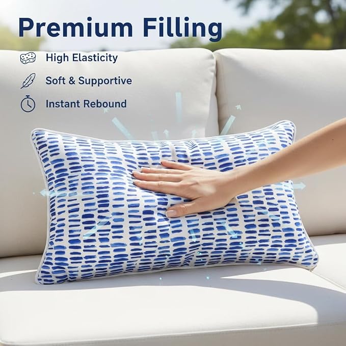 JMGBird Throw Pillows Outdoor Accent Pillows Sunbrella Pillows for Couch | 12x20 Pillow Insert Outdoor Lumbar Pillows Waterproof Outdoor Pillow covers with Inserts for Patio Furniture