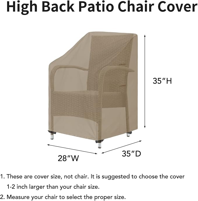 Easy-Going Outdoor High Back Chair Cover UV Resistant Patio Chair Cover Waterproof Lawn Patio Furniture Cover with Tape Sealed Seam (1 Pack-28Wx35Dx35H inch, Camel)