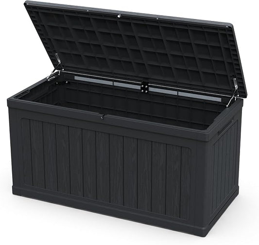 XXL Deck Box, Waterproof Outdoor Storage Container with Lockable Lid, Heavy Duty Resin Patio Storage for Furniture, Pool Equipment, Garden Tools Black (230, Gallons)