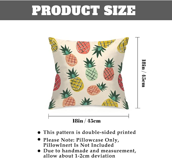 18x18 Inch Outdoor Pillow Covers Set of 2 Waterproof Throw Pillow Covers Decorative Couch Cushion Covers Pineapple Cute Square Pillowcases Protectors for Patio Garden Sofa