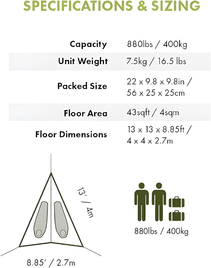 Tentsile Duo 2P Double Hammock – 2 Person Large Camping and Lounging Hammock for Backyards, Festivals, Outdoor Campouts, Designed in the UK (Safari)