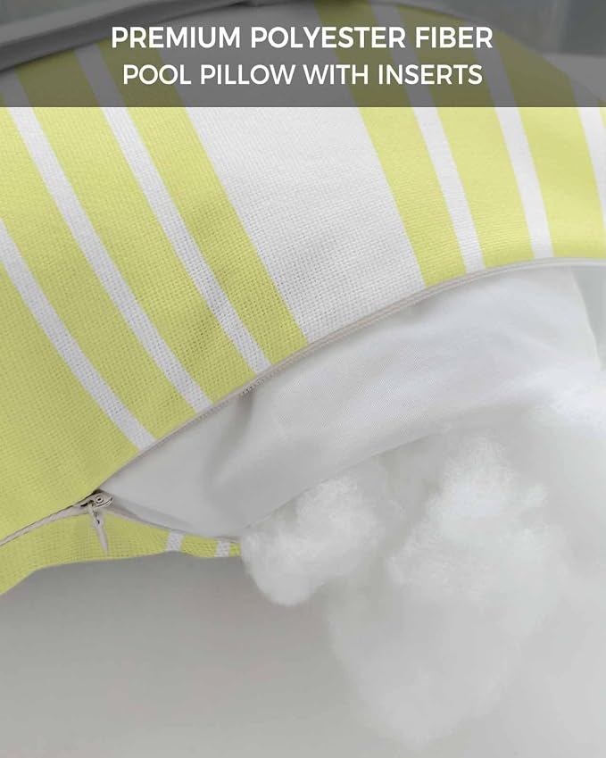 Chaise Lounge Chair Pillow with Strap & Insert Yellow Vertical Stripes Outdoor Recliner Head Pillow Pack of 2 Classic Striped Waterproof Headrest Patio Lumbar Pillow for Beach Pool Office Chair 12x20