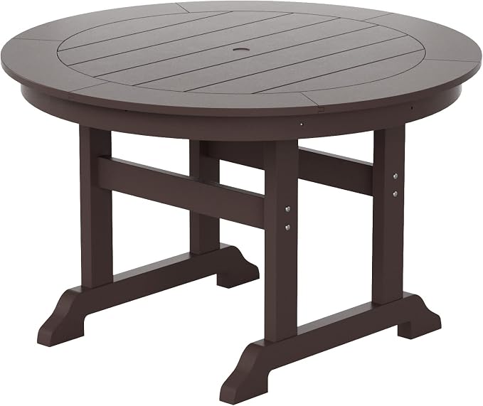 WestinTrends Ashore 5 Pieces Adirondack Outdoor Dining Set, All Weather Poly Lumber Slatted Modern Farmhouse Patio Furniture Set, 47" Trestle Round Table and 4 Adirondack Dining Chair, Dark Brown