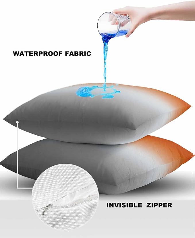 Outdoor Waterproof Throw Pillow Covers Set of 2 Orange Grey Ombre Pillowcases 26x26 Inches Gradient Gradual Color Patio Decorative Pillows Cushion Case Patio Pillows for Couch Bed Chair Garden