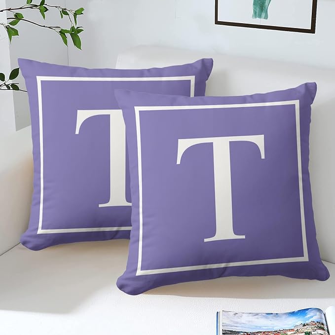 Monogram Initial Lavender Purple Outdoor Pillow Covers 16 x 16inches Decorative Pillow Case for Sofa Couch Bed (Pillow Insert Not Include)