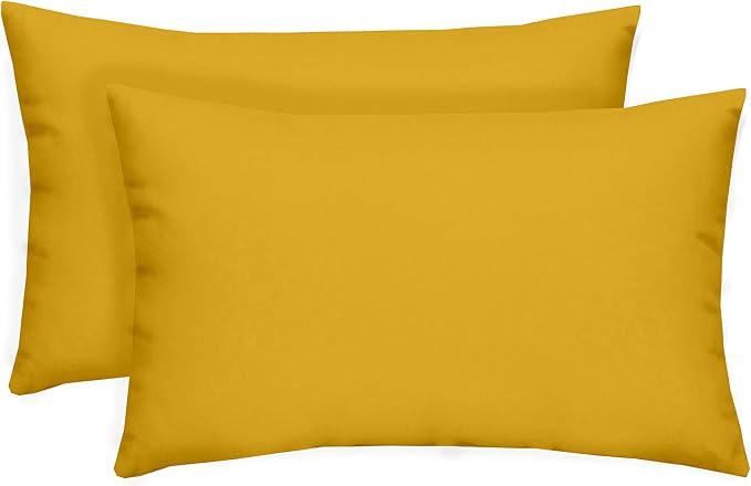 Set of 2 Lumbar Outdoor Indoor Pillows | 20” x 12” | Solid Yellow | Decorative Rectangle Pillows for Patio, Porch, or Indoor Use | All-Weather Fabric