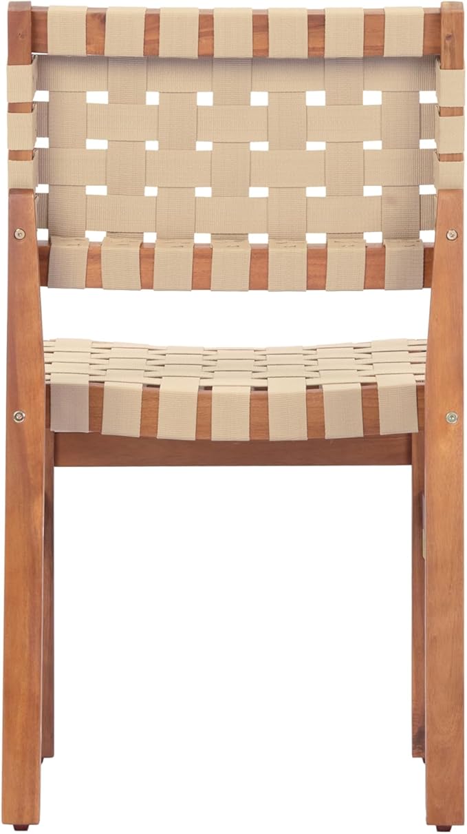 Christopher Knight Home Balew Acacia Wood Patio Dining Set for 4, Solid Wood Outdoor Dining Table Set for 4, 5 Piece Outdoor Dining Set with Rectangular Table and Woven Rope Accents, Teak+Beige