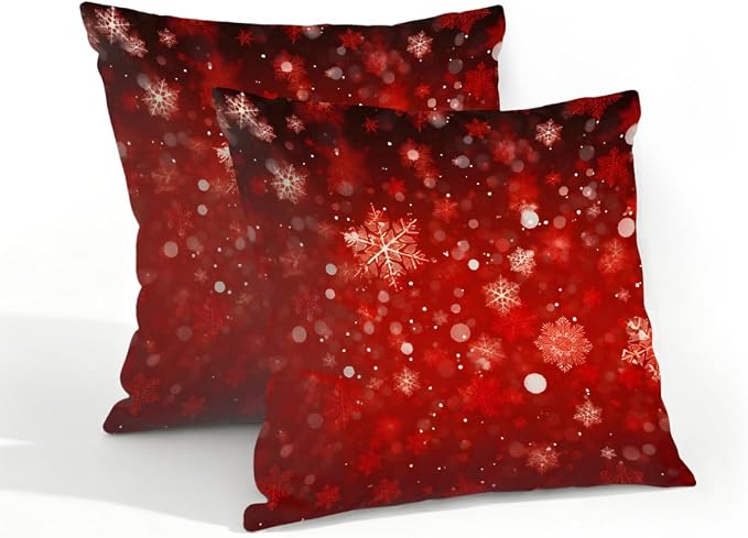 18x18 Inch Outdoor Pillow Covers Set of 2 Waterproof Throw Pillow Covers Decorative Couch Cushion Covers Red Christmas Snowflakes Square Pillowcases Protectors for Patio Garden Sofa