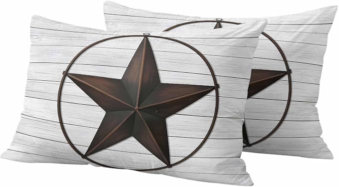 Outdoor Pillow Covers Set of 2, Vintage Farm Western Star Decorative Throw Pillow Covers 20X12IN, White Wood Grain Throw Pillows Protector Cushion Case for Patio,Couch,Sofa,Garden