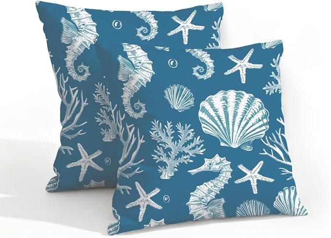 Waterproof Outdoor Pillow Covers Patio Throw Pillow Cases 18x18 Sea Shell | Decorative Throw Pillows Patio Cushion Covers Set of 2, 18x18 Outdoor Pillow Inserts Cover for Couch Chair