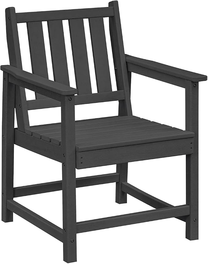 HDPE Outdoor Chairs, All-Weather Patio Dining Chair with Backrest and Armrest, 300 lbs Support Heavy Duty Outdoor Chair Patio Furniture for Garden, Deck, Porch, Black