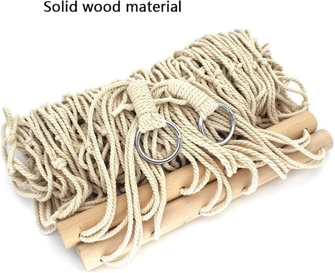 Compact Cotton Rope Hammock with Spreader Bars – 200 × 30 cm Bed, 120 kg / 265 lb Capacity, Portable 1-Person Net (White)