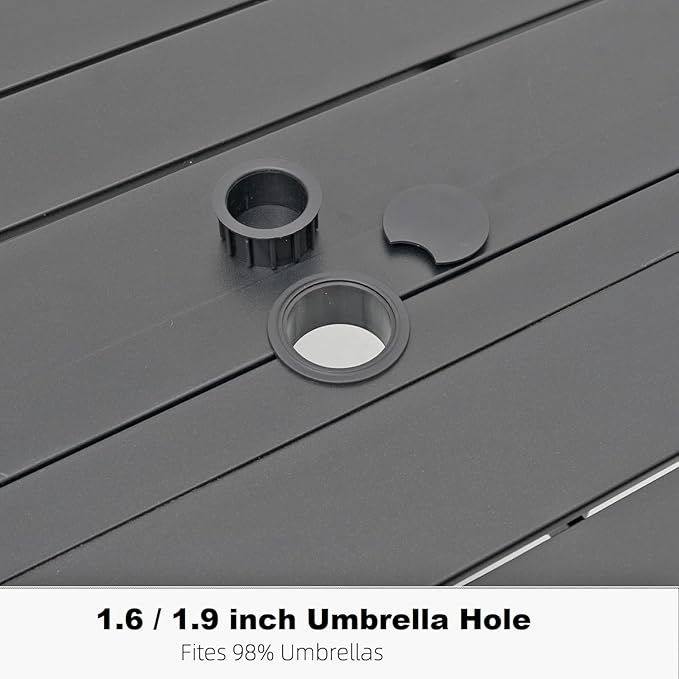 58" Patio Table and Chairs Set,6-Pieces Outdoor Swivel Dining Chairs,Black Round Metal Table with Umbrella Hole,Outside Furniture Set for Patio,Deck,Porch,Backyard