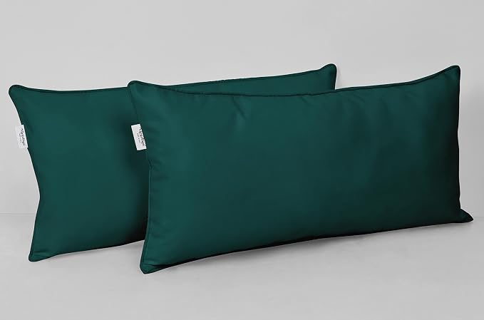 Indoor/Outdoor Polyester Fabric Lumbar Pillow Cover, All-Weather Waterproof Rectangular Cushion Case for Patio Furniture, 16 x 24 Set of 2 -Teal Blue