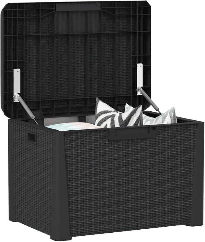 Garden Storage Box with Lifting Device, Outdoor Crate with Cushion for Patio Furniture, Pool Supplies, 28.7x19.9x19.5 in Anthracite Polypropylene