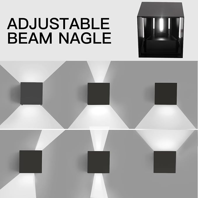 Mille Lucciole 12W 2Pack Outdoor Wall Lights Exterior/Interior,LED Black Outdoor Wall Sconces Light Fixtures Modern,IP65 Waterproof Square Aluminum Wall Lamps, Up and Down Lights 6500K Cold Lights