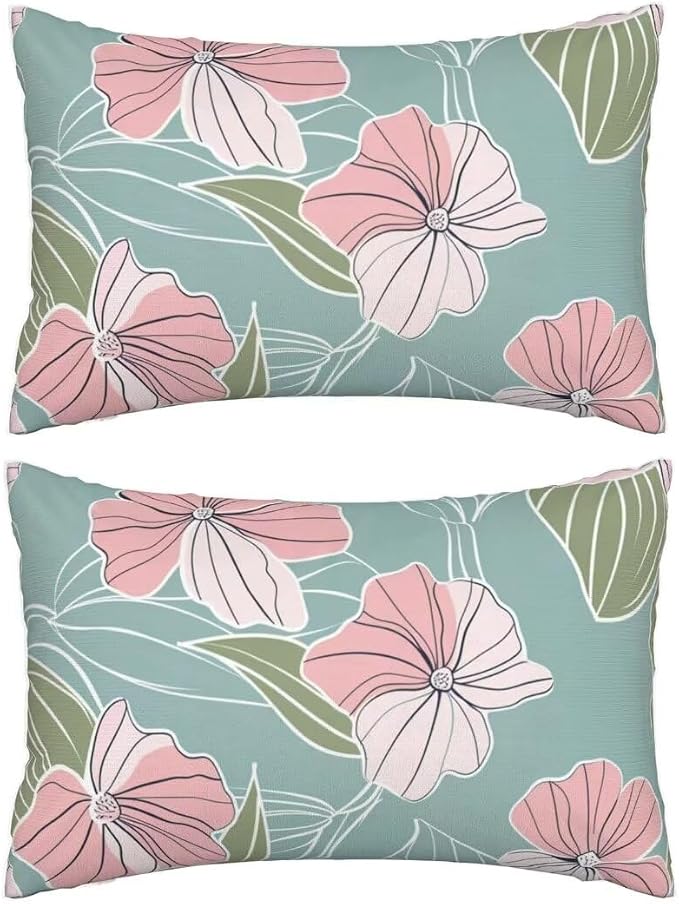 Throw Pillow Covers 16x28 Inch Pillow Covers Set of 2 Couch Pillows for Living Room, Blue Throw Pillows, Linen Accent Pillows Rectangular Decorative Pillows for Bed Sofa Farmhouse Decor, Pink J119