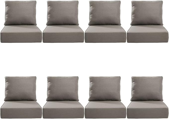 Luxury 24*24*6in Outdoor Patio Cushions, 8 Pieces Grey Outdoor Cushion | 6in Outdoor Patio Cushions, Water-Resistant, Reversible, Removable Cover, for Patio Chairs Sofa Couch Loveseat