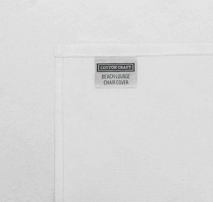 COTTON CRAFT Pool Lounge Chair Cover - 2 Pack 100% Cotton Soft Ringspun Terry Towel - Chaise Patio Picnic Spa Sun Lounger Beach Lounge Chair Cover - Oversized 32 in W x 82 in L x 7 in Pocket – White