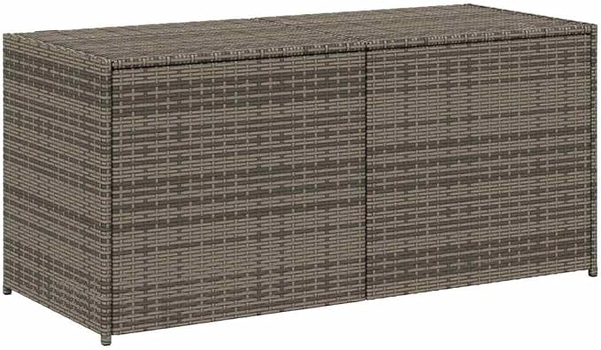Garden Storage Box, 74.8 Gallon Outdoor Patio Deck Box, Grey Synthetic Rattan Storage Container for Cushions and Tools, 47.2 x 19.7 x 22.0 in, Gas Spring Lid