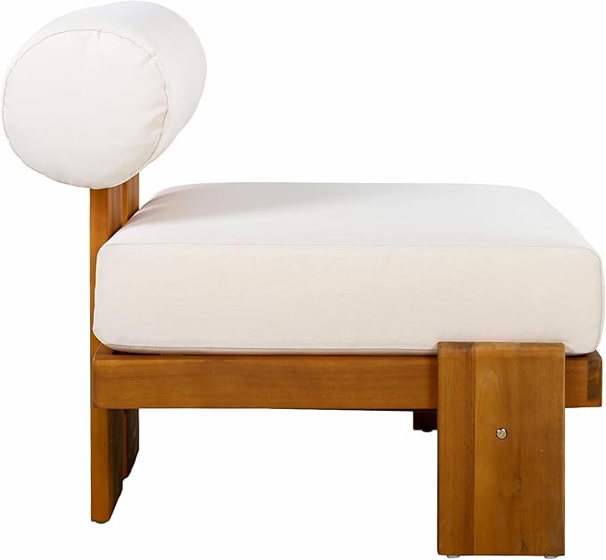 Merax 4-Piece Patio Conversation Set with Acacia Wood Frame, Waterproof Cushions & Round Backrest – Loveseat, 2 Club Chairs & Coffee Table for Garden, Deck & Balcony, Beige+Teak