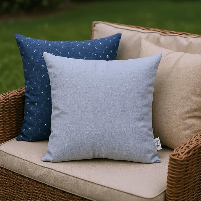 RSH DECOR: Sunbrella Square Throw Pillows Set of 4 | 20" x 20" | Water and Fade-Resistant Performance Fabric | Outdoor Pillow Covers with Down-Alternative Inserts | Canvas Air Blue-Made in USA