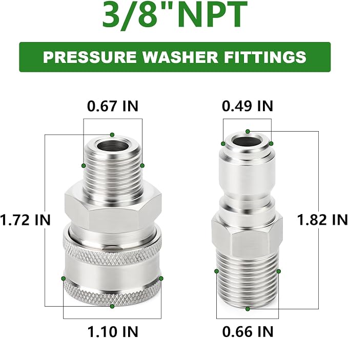 TAISHER 6PCS 304 Stainless Steel 3/8" Female NPT High Pressure Washer Quick Connect Coupler for Pressure Washing Gun Hose Accessories