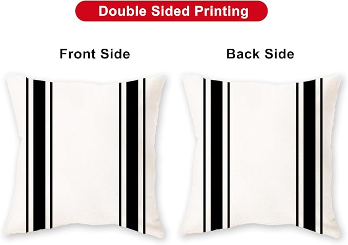 ONWAY Outdoor Pillow Covers Waterproof 16x16 Set of 2 Decorative Linen Throw Pillow Cover Beige and Black Striped Outdoor Pillows for Patio Furniture