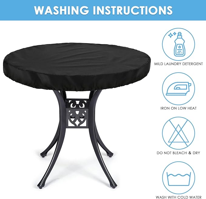 Round Outdoor Table Cover Waterproof Anti-UV Heavy Duty Round Patio Table Covers for Outdoor Furniture, Windproof Outdoor Patio Coffee & Dining Table & Table Top Cover Weatherproof Protector,28"D×4"H