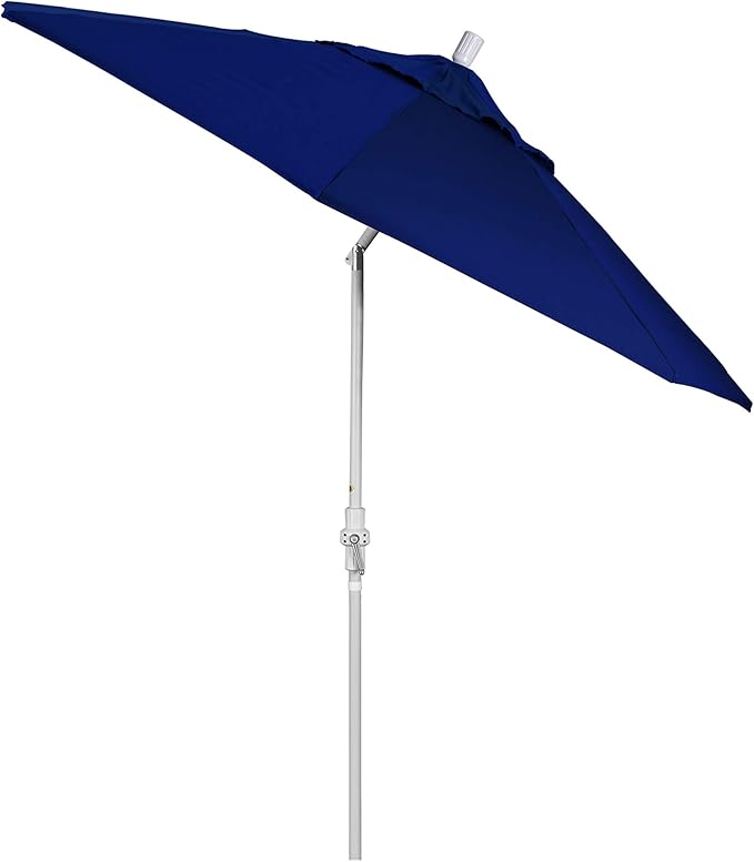 California Umbrella 9' Round Crank Lift, Collar Tilt, Aluminum Pole, Fiberglass Rib Patio Umbrella, White Finish