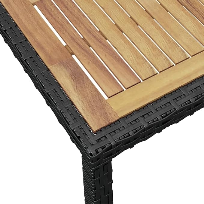 7-Piece Outdoor Dining Set, Rectangular PE Rattan Patio Furniture Set with Acacia Wood Tabletop and 6 Cushioned Chairs for Garden, Backyard and Terrace, Black