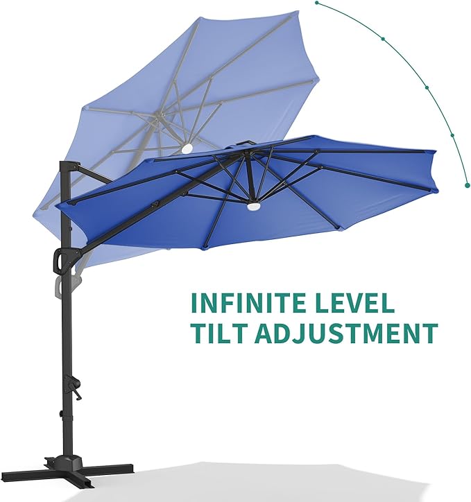 10ft Offset Cantilever Outdoor Umbrella – 360° Rotation, Windproof & Sun Blocking Shade, Rust-Resistant Aluminum Frame with Cross Base, Ideal for Garden, Deck, Pool and Backyard