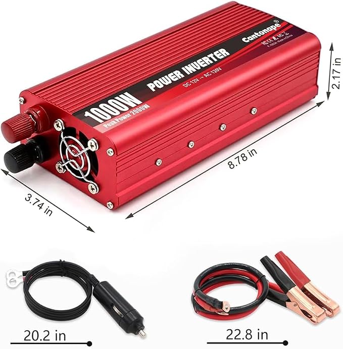 Cantonape 1000W Power Inverter DC 12V to 110V/120V AC Car Inverter with 3.1A USB Car Adapter and Cigarette Lighter for Vehicles Home Laptop Truck Trip