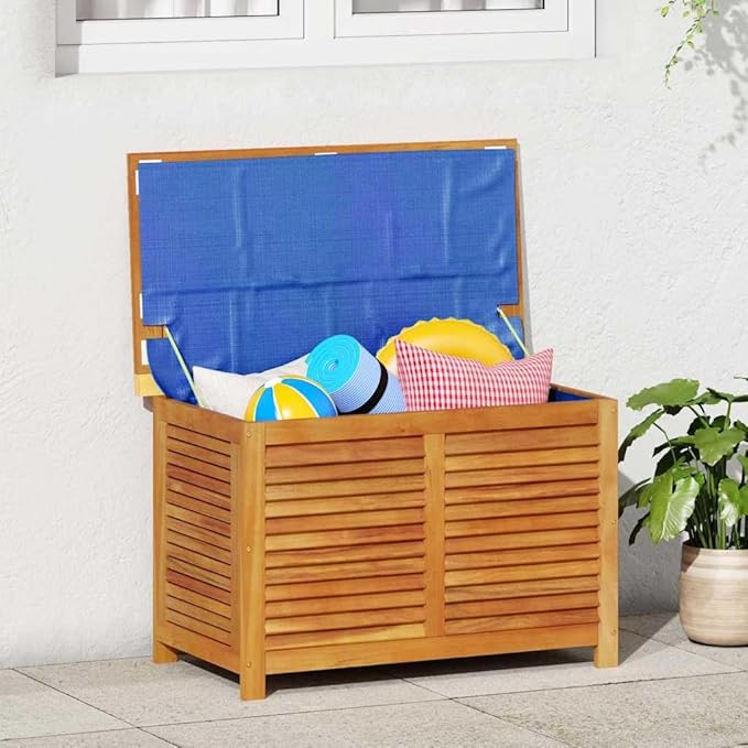 vidaXL Garden Storage Box with Louver, Outdoor Cushion Storage Box with Lid, Patio Furniture, Toy Chest, Storage Trunk, Solid Wood Acacia