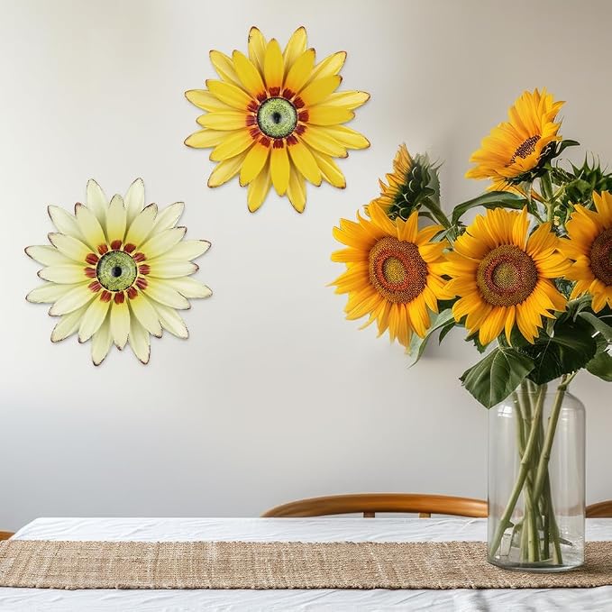 hogardeck 2 PCS 11" Metal Sunflower Wall Decor for Indoor Outdoor, Sunflower Kitchen Wall Decor Floral Metal Wall Art, Outdoor Decor for Bathroom, Living Room, Porch, Garden, Yard