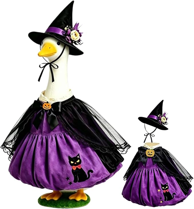 Mtsebmves Pumpkin Wizard Porch Goose Outfit Witch Geese Costume 23-Inch Porch Goose Dress for Yard Lawn Outdoor Garden Patio