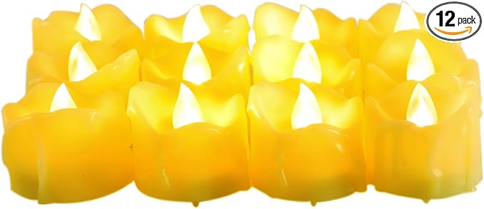 12 Battery Operated Flameless LED Votive Tealight Candles with Timer Realistic Flickering Electric Tea Lights Set Bulk Baptism Wedding Party Decoration Kitchen Home Decor Centerpieces Batteries Incl.