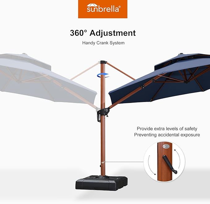 PURPLE LEAF 11 Feet Wood Pattern Round Patio Umbrella With Base Double Top Deluxe Umbrellas Cantilever Outdoor Umbrella Garden Umbrellas Deck Pool Umbrella, Spectrum Indigo