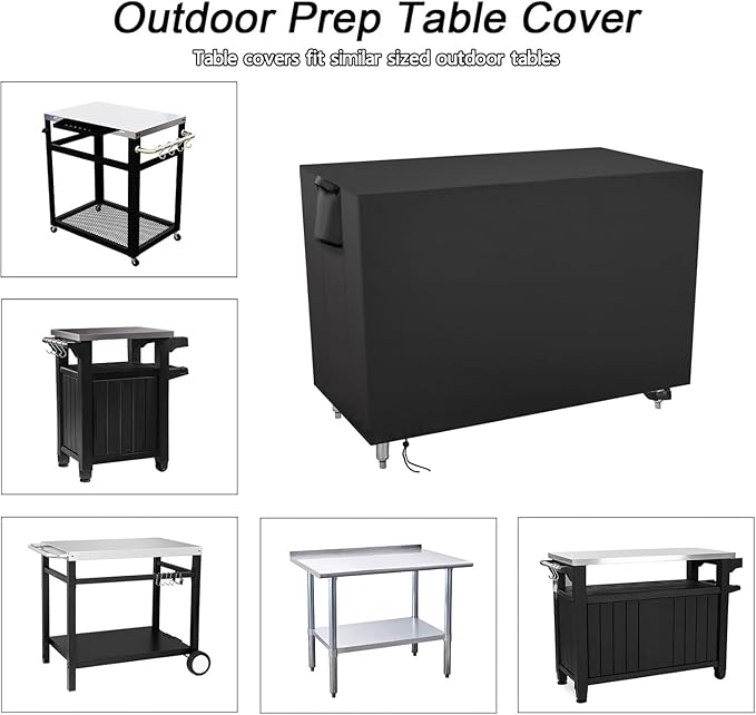 Outdoor Prep Table Cover 48 Inch,Waterproof Patio Outdoor Stainless Steel Metal Grill BBQ Table Cart Cover Dustproof Windproof All Season Pretection for Outdoor Table - 48 x 30 x 30 Inch