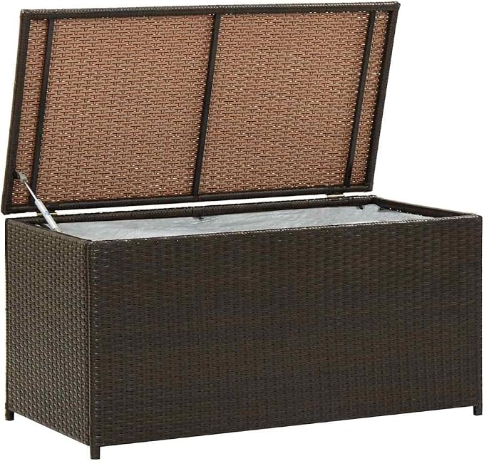 Outdoor Storage Box, Patio Deck Bin for Garden Cushions and Tools, PE Rattan with Powder-Coated Steel Frame, Gas Lift Lid, 39.4 x 19.7 x 19.7 Inches, Brown