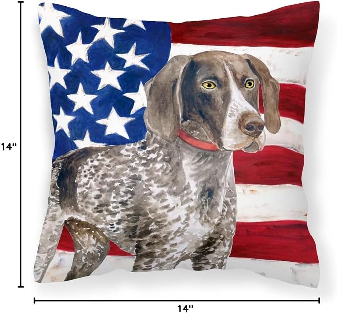 Caroline's Treasures BB9641PW1414 German Shorthaired Pointer Patriotic Fabric Decorative Pillow Machine Washable, Indoor Outdoor Decorative Pillow for Couch, Bed or Patio, 14Hx14W